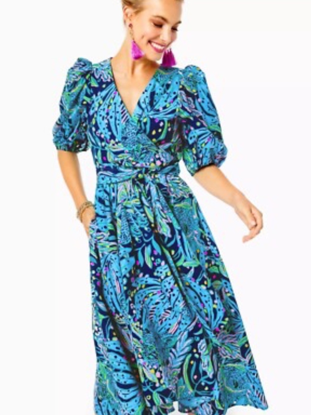 Lilly Pulitzer Juney Midi Dress  in Low Tide Navy Catty Purrsonality